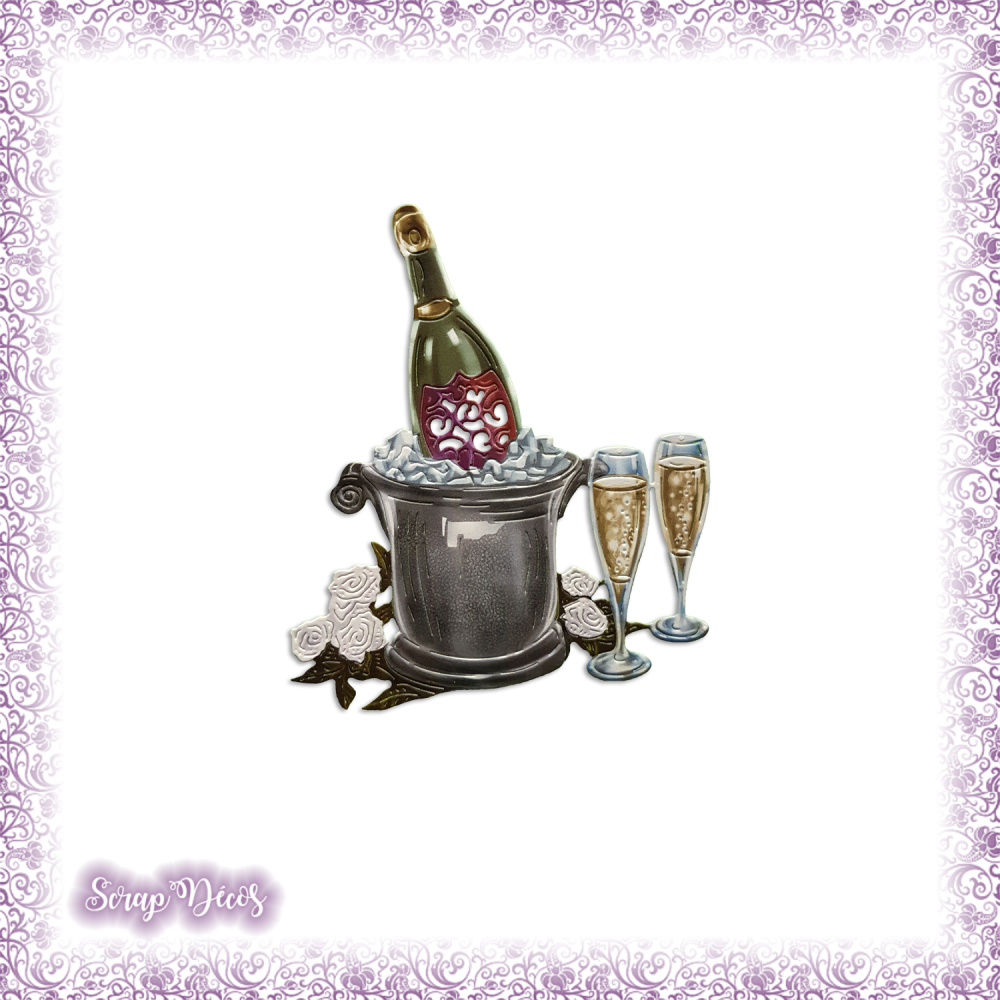Decoupe Scrapbooking Champagne Seau Flutes Fleurs Mariage Anniversaire En Couleurs Ref 3143 Un Grand Marche
