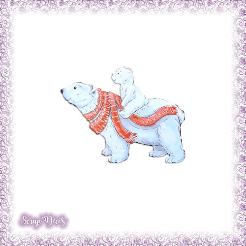 Découpe scrapbooking ours polaires écharpe noël fête hiver bébé animal en couleurs - ref.4765