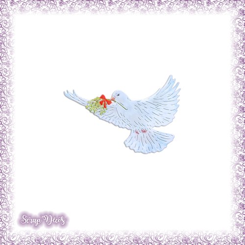 Découpe scrapbooking colombe oiseau branche gui hiver noël paix animal en couleurs - ref.4709