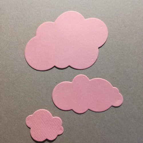 Lot de 3 découpes scrapbooking embellissements nuages roses