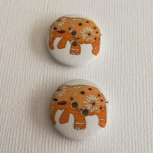 Boutons ronds éléphant - lot de 2 boutons en bois - 2 centimètres de diamètre