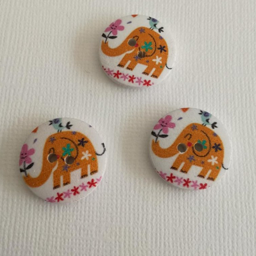 Boutons ronds éléphant - lot de 3 boutons en bois - 2 centimètres de diamètre