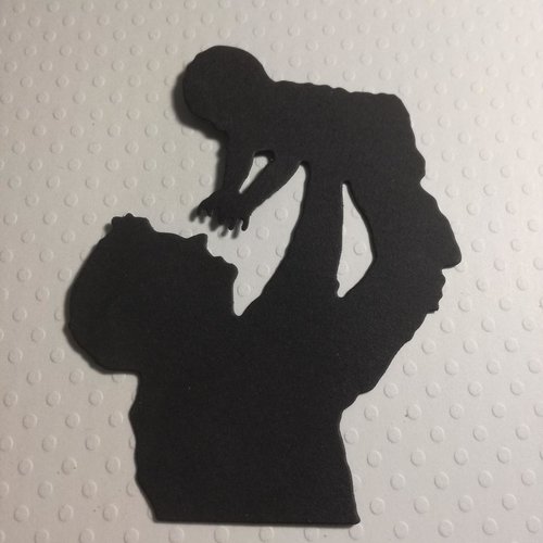 Découpe papier - silhouette papa-enfant  - noire 8 cm/6.4 cm  (réf e33)