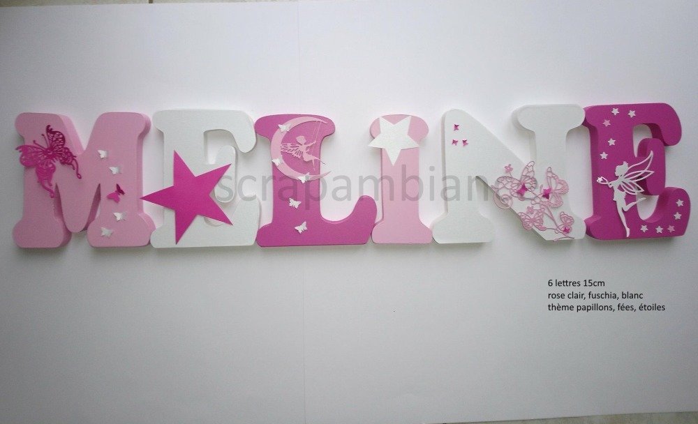 Prenom En Bois Lettre Decorative Prenom A Poser Lettre A Poser Personnalise Papillon Fee Et Etoiles Un Grand Marche