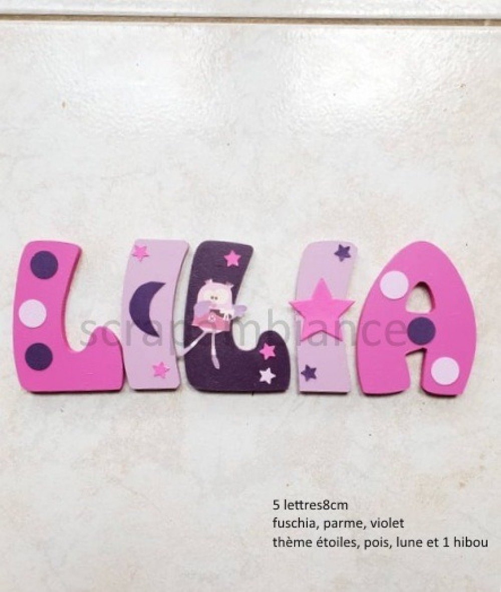 Lettre Prenom En Bois Decoration Chambre Bebe Lettres En Bois Personnalise 8cm Theme Hiboux Pois Lune Un Grand Marche