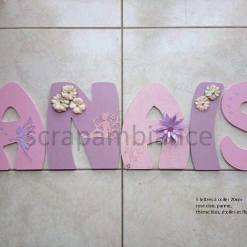 Lettre Prenom En Bois Decoration Chambre Bebe Personnalise Theme Fees Etoiles Fleurs Un Grand Marche