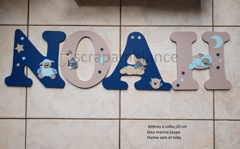 Lettre Prenom En Bois Decoration Chambre Bebe Plaque De Porte Lettres En Bois Personnalise Sam Et Toby cm A Coller Un Grand Marche