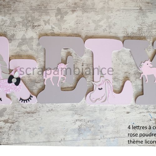Lettre prénom en bois, décoration chambre bébé, prénom à poser, lettre à poser personnalisé thème licorne