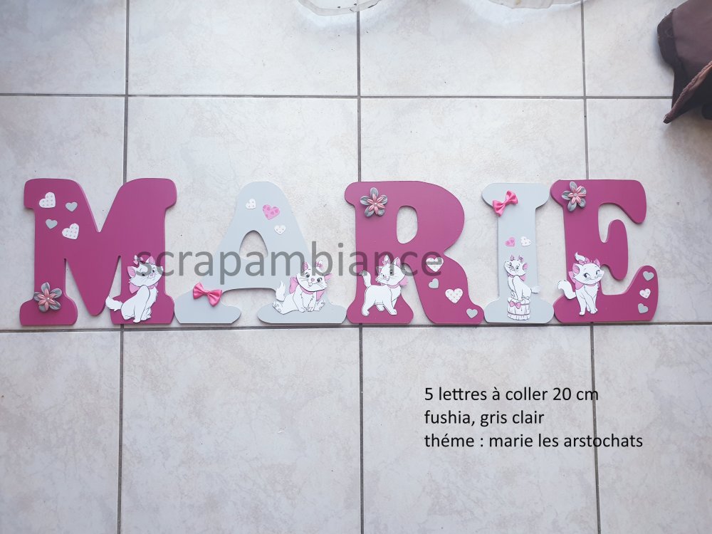 Prenom En Bois Plaque De Porte Lettres En Bois Personnalise Marie Aristochat Coeurs cm Un Grand Marche