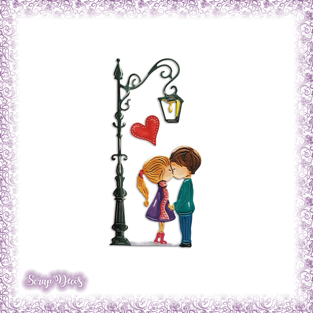 Decoupe Scrapbooking Enfants Bisou Coeur Lampadaire Amour St Valentin En Couleurs Ref 2425 Un Grand Marche