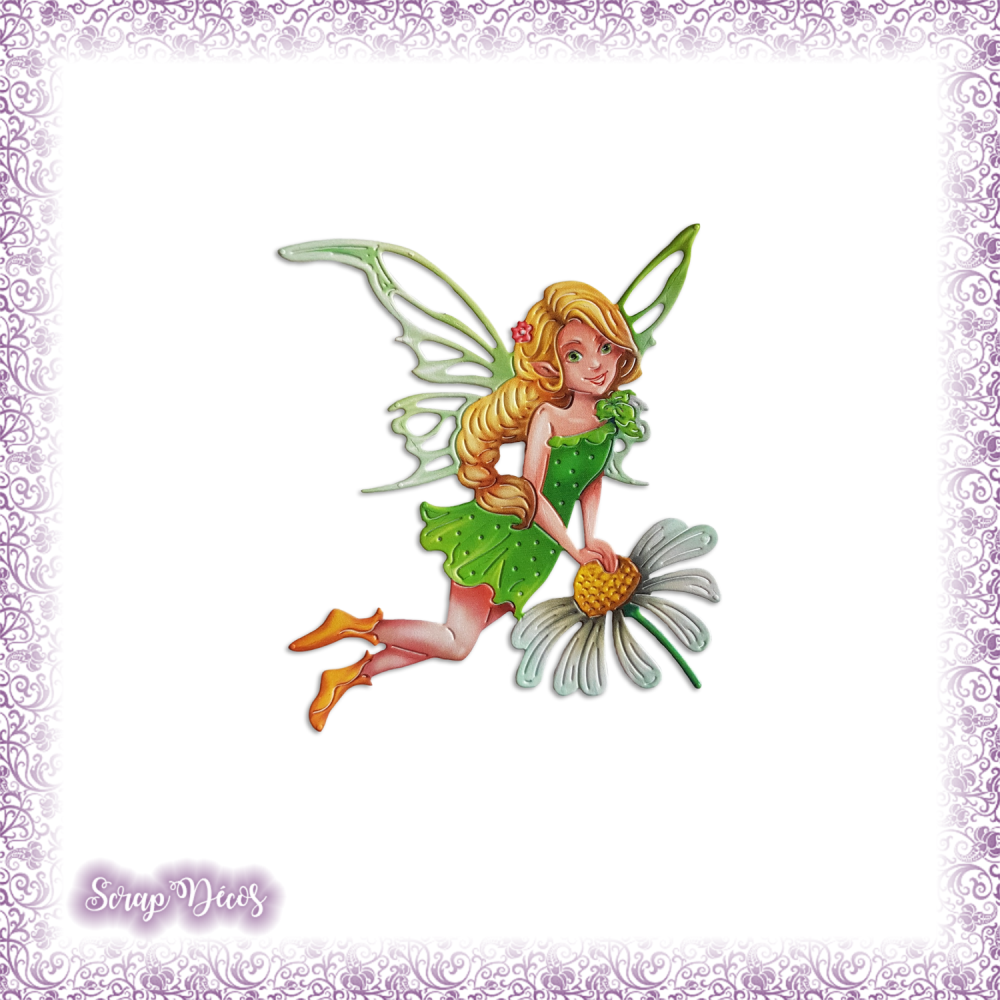 Decoupe Scrapbooking Fee Fleur Elfe Princesse Robe Verte Magie Fille En Couleurs Ref 2526 Un Grand Marche