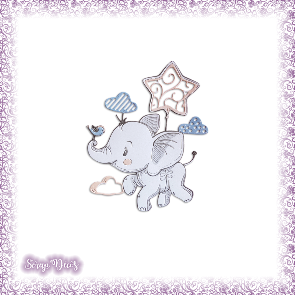 Decoupe Scrapbooking Elephant Nuages Etoile Bebe Amour Enfant Naissance Bleu Et Orange Ref 2738 Un Grand Marche