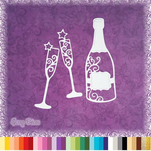 Decoupe Scrapbooking Bouteille Champagne Flutes Fete Mariage Anniversaire Embellissement Die 32 Couleurs Disponibles Ref 1380 Un Grand Marche