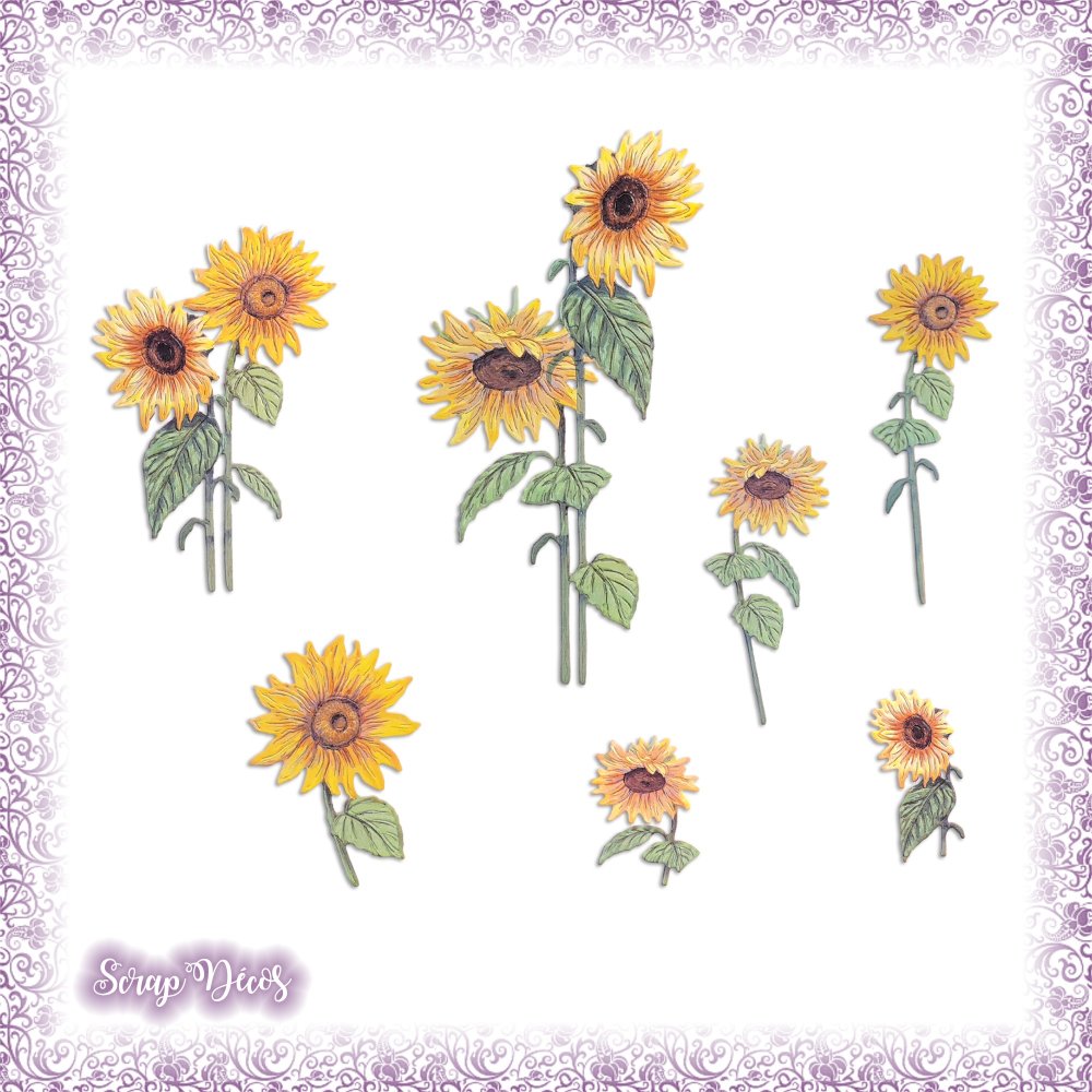 Tournesols 7 Lettres Découpes scrapbooking 7 tournesols fleurs soleil feuille nature campagne  été automne plante en couleurs - ref.4990 - Un grand marché