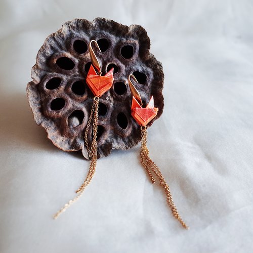 Boucles d'oreilles renard, boucles d'oreilles longues en or, cadeau pour les amoureux du renard, bijoux de fête,  bijoux de déclaration