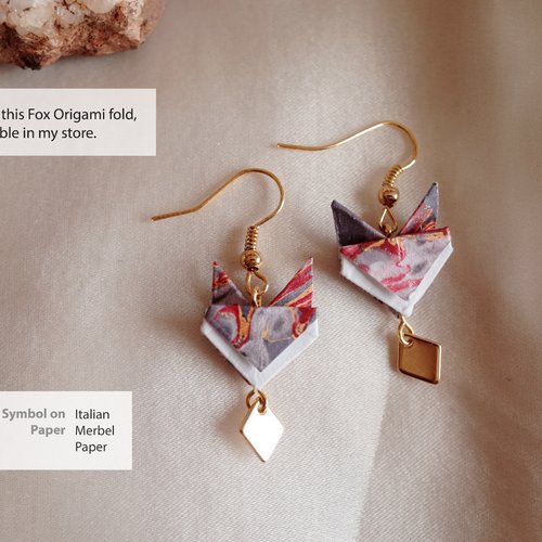 Boucles d'oreilles renard origami, cadeau renard, bijoux japonais, cadeau pour les filles, boucles d'oreilles mignonnes