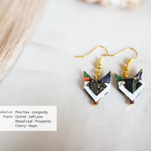 Boucles d'oreilles origami chat, bijoux animaliers personnalisés, style japonais, cadeau pour fille, cadeau animalier fait main