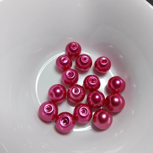 Perles rondes verre nacré 7 mm rose fuchsia – lot de 15