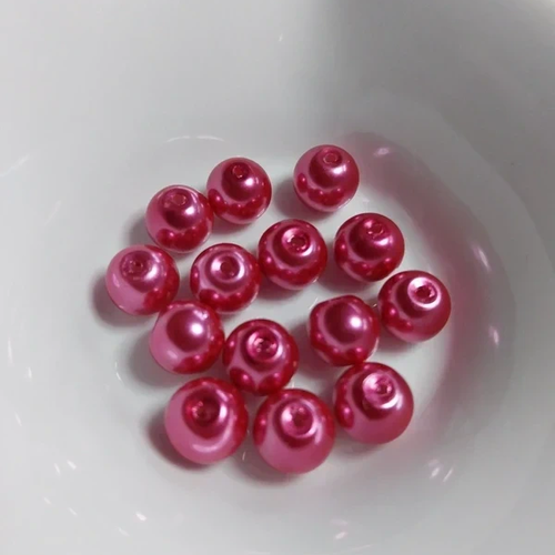 Perles rondes verre nacré 8 mm rose fuchsia – lot de 14