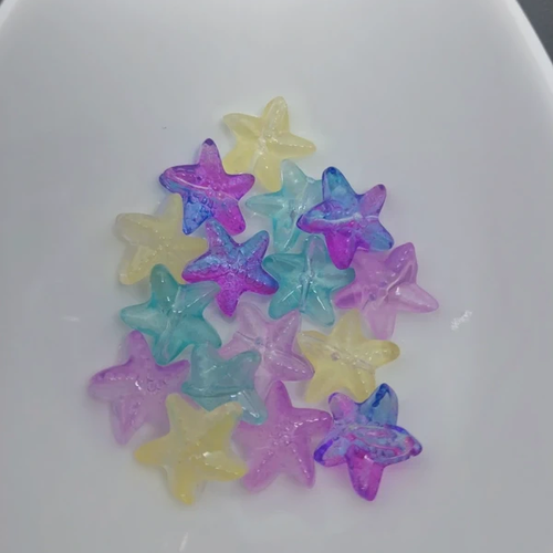 16 perles fantaisie acrylique etoiles de mer pastel transparent – 14x15mm