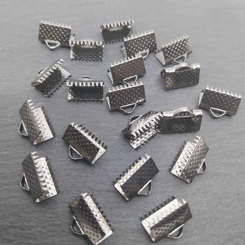 20 embouts attache ruban à écraser fermoirs – métal argenté gunmetal – 10x7 mm