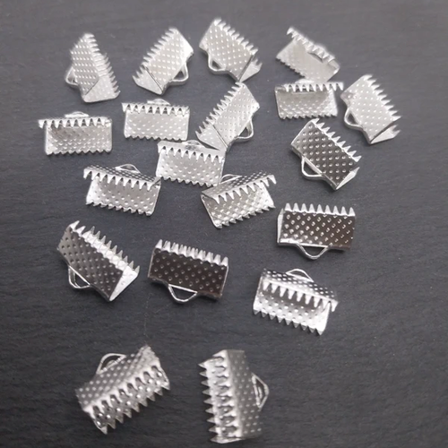 20 embouts attache ruban à écraser fermoirs – métal argenté – 10x7 mm