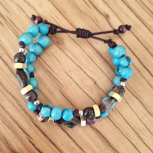 Bracelet perles naturelles, turquoise et marron