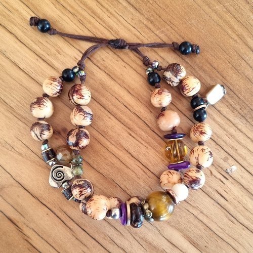 Bracelet à breloques en perles naturelles et oeil de tigre