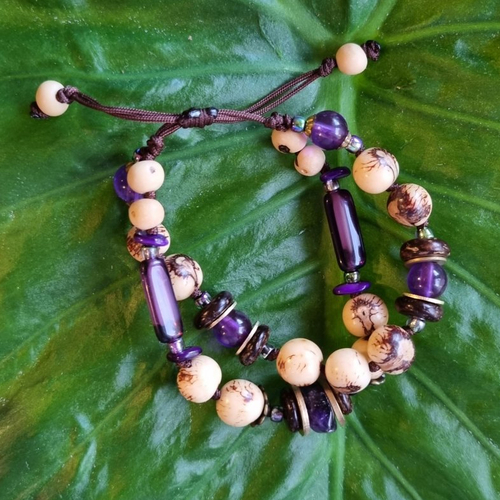 Bracelet double rang, améthyste et açaï