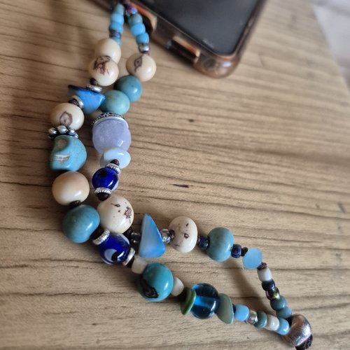 Bijoux de téléphone, chaînette perles éclats de nacre