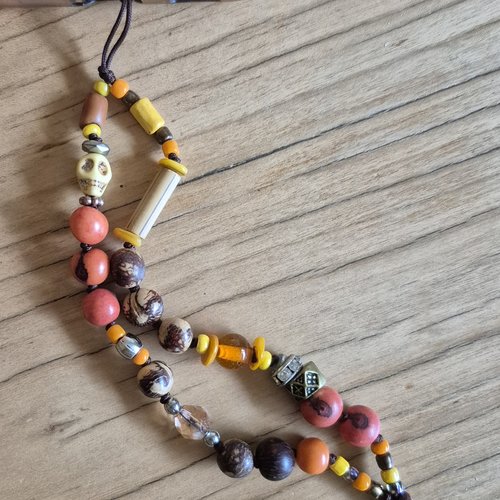 Bijoux de téléphone, chaînette perles rose et marron