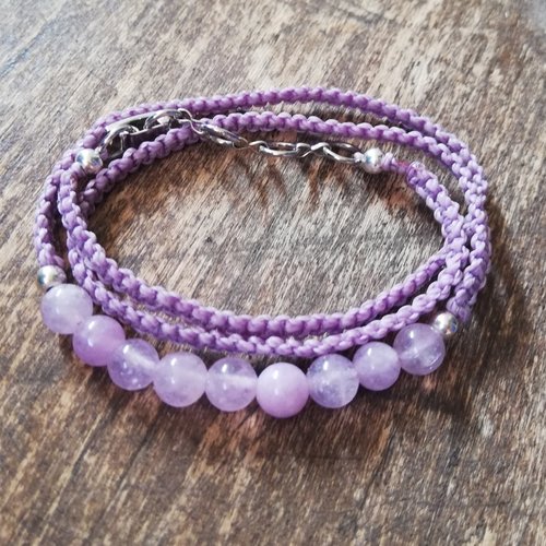 Bracelet  tissé améthyste - 3 tours de poignet - bijou de soin  - lithothérapie - soin énergétique - pierres semi-précieuses - sen