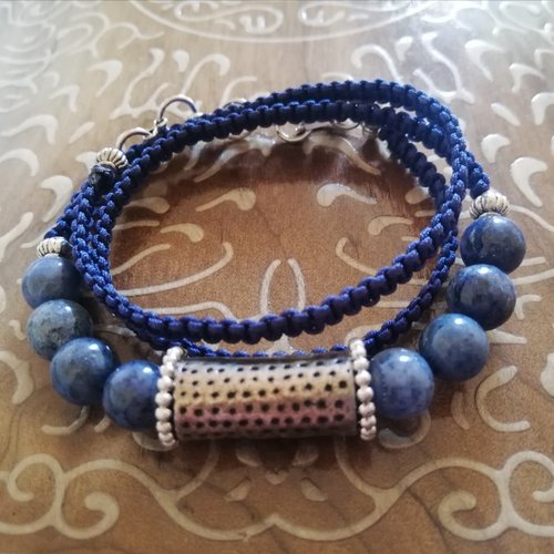 Bracelet  tissé dumortiérite - 3 tours de poignet - bijou de soin - lithothérapie - soin énergétique - pierres semi-précieuses - s