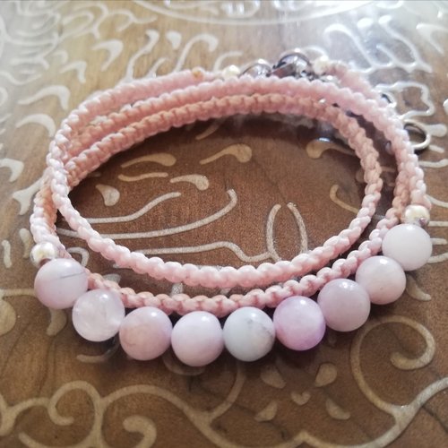 Bracelet  tissé kunzite - 3 tours de poignet - bijou de soin - lithothérapie - soin énergétique - pierres semi-précieuses - s