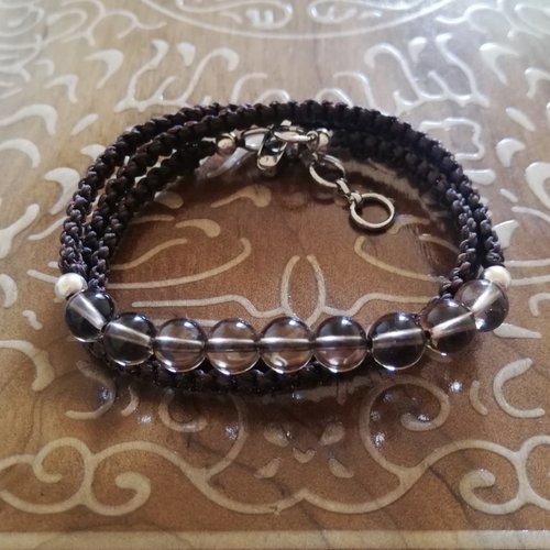 Bracelet  tissé quartz fumé - 3 tours de poignet - bijou de soin - lithothérapie - soin énergétique - pierres semi-précieuses - s
