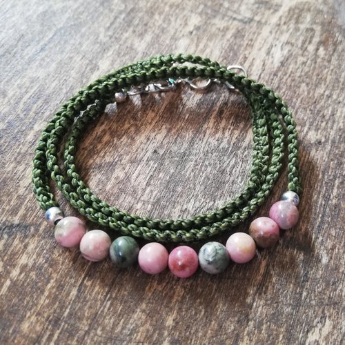 Bracelet  tissé rhodonite australienne - 3 tours de poignet - bijou de soin - lithothérapie - soin énergétique - gemmes