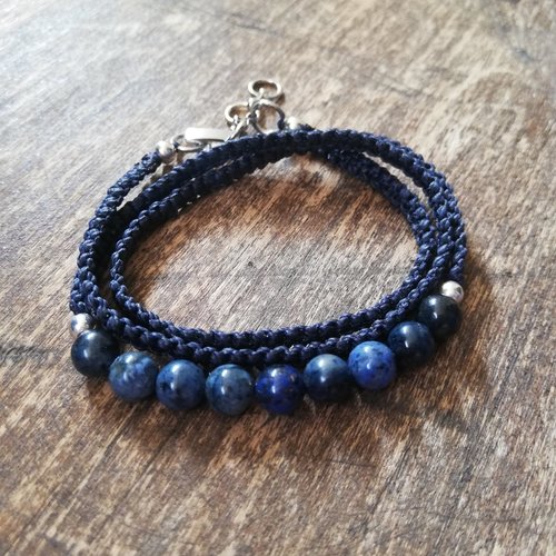 Bracelet  tissé dumortiérite - 3 tours de poignet - bijou de soin - lithothérapie - soin énergétique - pierres semi-précieuses - s