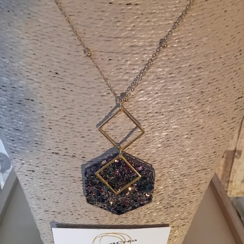 Collier et pendentif grand losange bleu