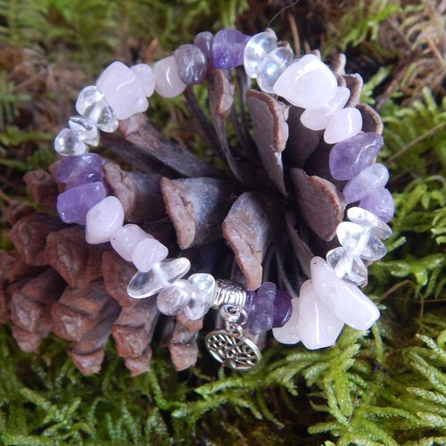Bracelet perle baroque quartz rose/améthyste/cristal de roche