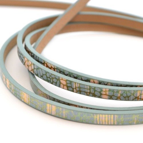 20cm de cordon plat turquoise et rose 5mmx2mm en simili cuir