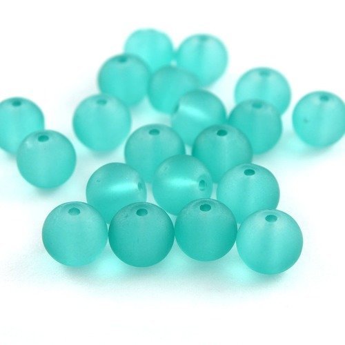 20 perles bleu turquoise rondes en verre givré 8mm