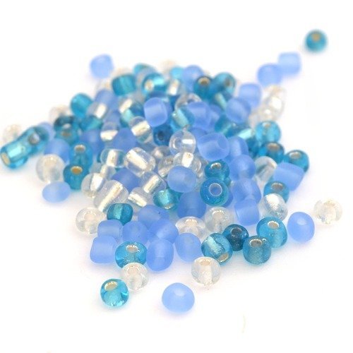 10gr grosses perles de rocaille camaieu de bleu en verre 4mm 