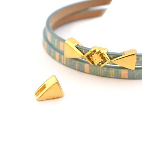 1 perle passante triangle doré 10x8mm pour cordon plat 5mm en zamak, fabriquée en europe