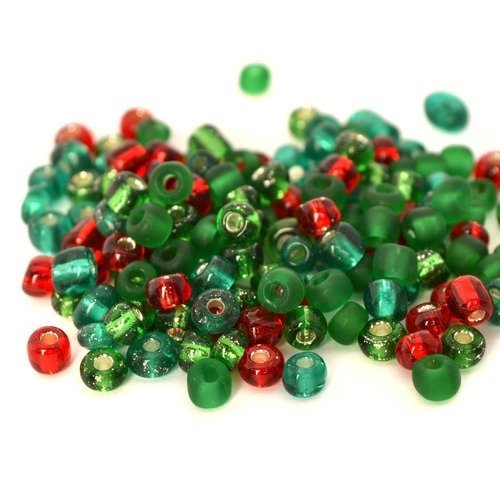 Grosses perles de rocaille noël vert, rouge en verre 4mm, 10 grammes (110 perles environ)