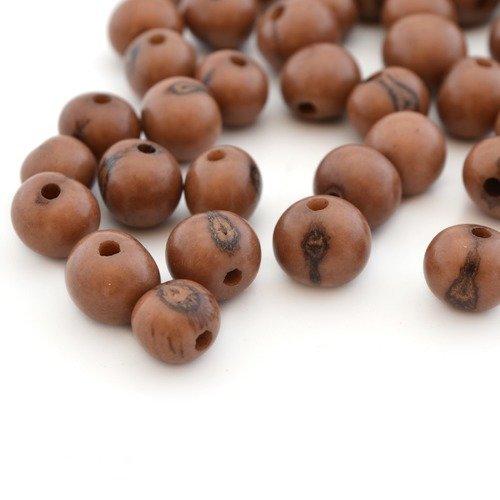10 perles rondes marron en graines d'açaï 6-10mm