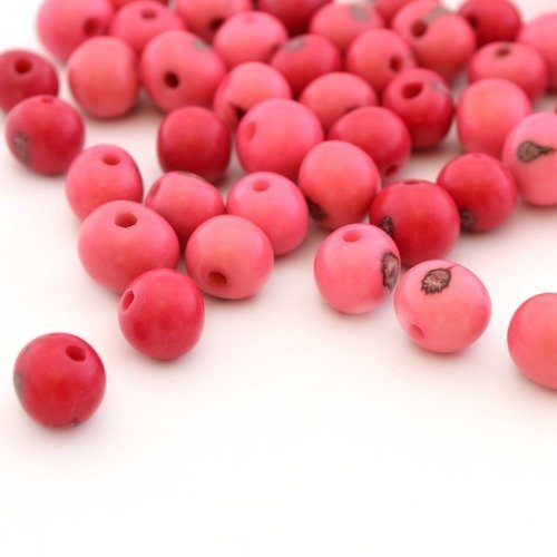 10 perles rondes rose fuchsia en graines d'açaï 6-10mm
