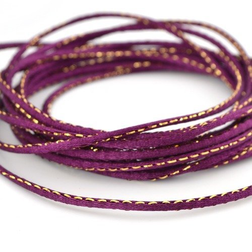 1m de cordon rond queue de rat violet et doré 2mm en polyester