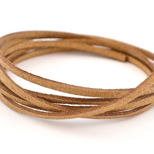 Cordon suédine plat marron pailleté 3mm - 5 mètres