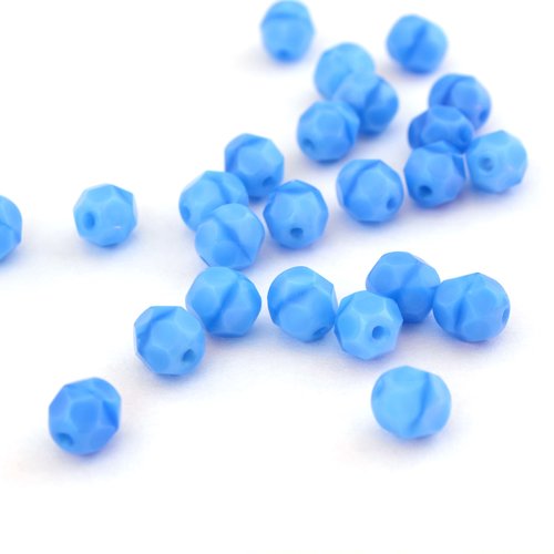 25 perles tchèques bleu piscine en verre de bohème à facettes 6 mm