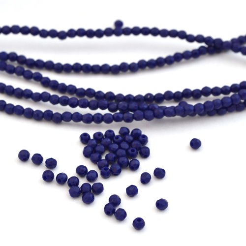 50 perles tchèques bleu indigo 2 mm à facettes en verre de bohème